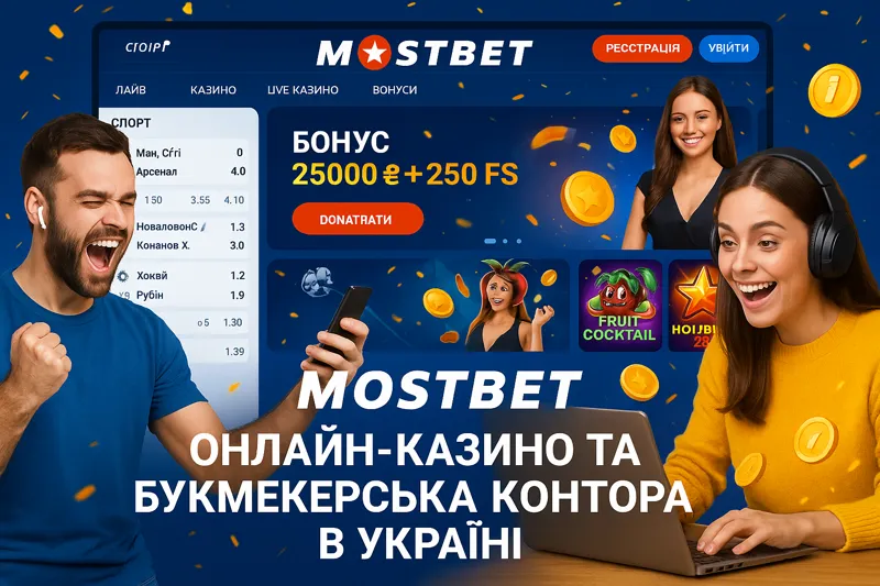 Гравці насолоджуються ставками на спорт та казино на платформі Mostbet, використовуючи смартфон та ноутбук.