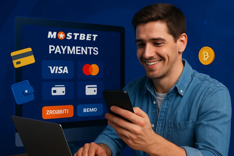 Гравець обирає платіжний метод у Mostbet через смартфон.