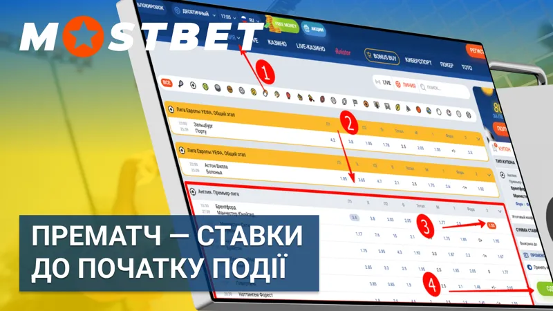 Прематч ставки у Mostbet — гра до початку події