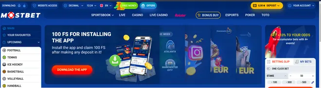 Головна сторінка сайту MostBet